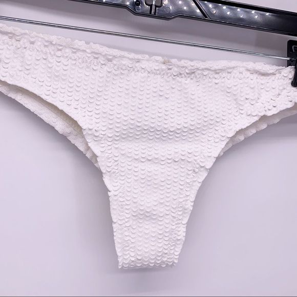 White Textured Low Rise Brazilian Bikini Bottoms - Picture 2 of 9